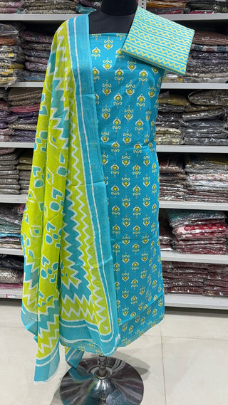 Handblock Cotton Suit Material with Cotton Dupatta