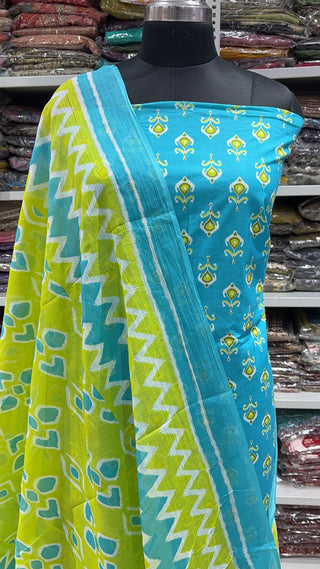 Handblock Cotton Suit Material with Cotton Dupatta