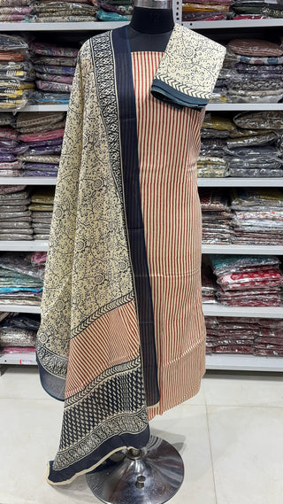 Handblock Cotton Suit Material with Cotton Dupatta