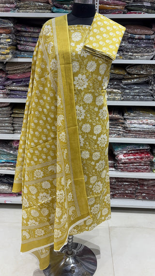 Handblock Cotton Suit Material with Cotton Dupatta