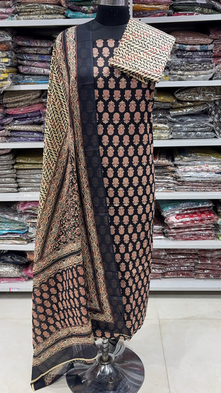 Handblock Cotton Suit Material with Cotton Dupatta