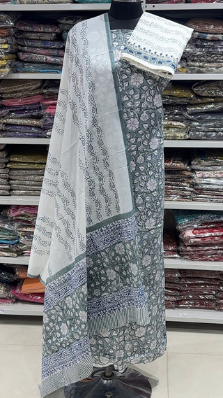 Handblock Cotton Suit Material with Cotton Dupatta