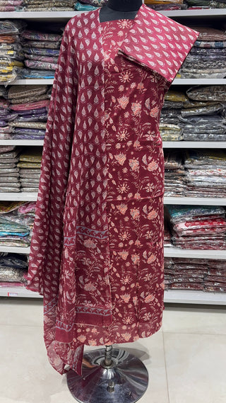 Handblock Cotton Suit Material with Cotton Dupatta