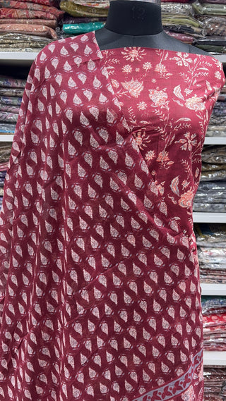 Handblock Cotton Suit Material with Cotton Dupatta