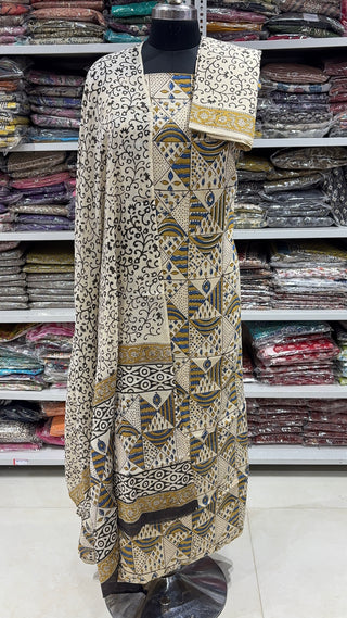 Handblock Cotton Suit Material with Cotton Dupatta