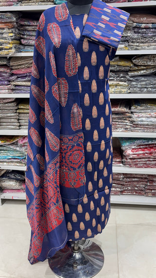 Handblock Cotton Suit Material with Cotton Dupatta