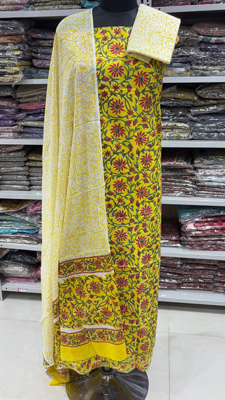 Handblock Cotton Suit Material with Cotton Dupatta