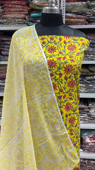 Handblock Cotton Suit Material with Cotton Dupatta
