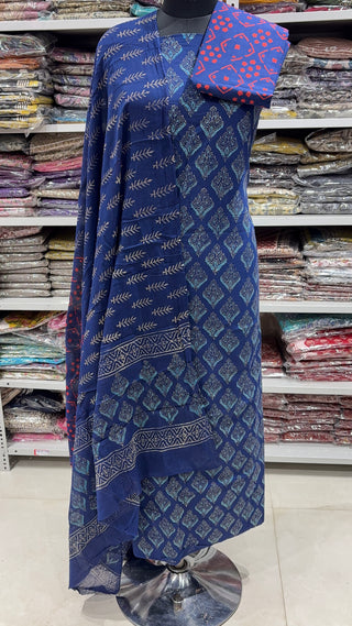 Handblock Cotton Suit Material with Cotton Dupatta