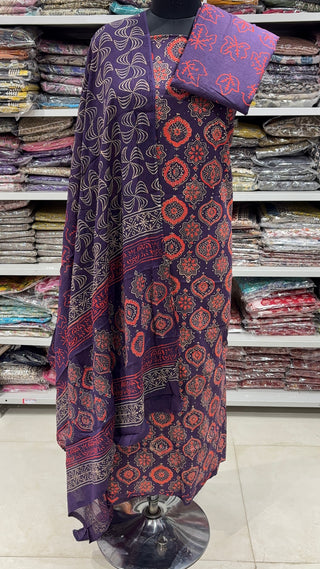 Handblock Cotton Suit Material with Cotton Dupatta