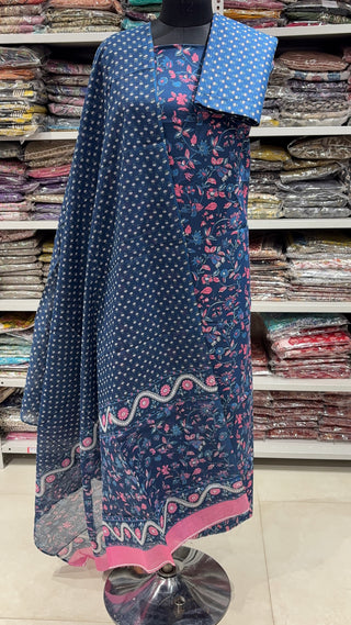 Handblock Cotton Suit Material with Cotton Dupatta