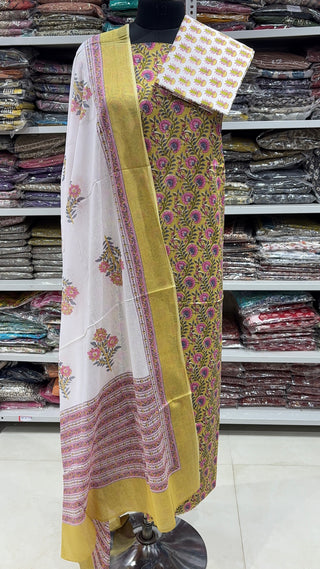 Handblock Cotton Suit Material with Cotton Dupatta