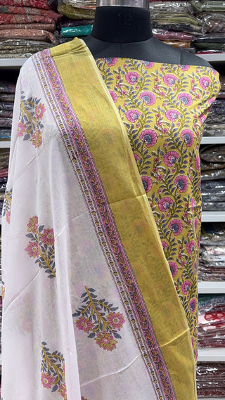 Handblock Cotton Suit Material with Cotton Dupatta