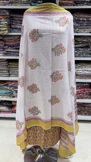 Handblock Cotton Suit Material with Cotton Dupatta