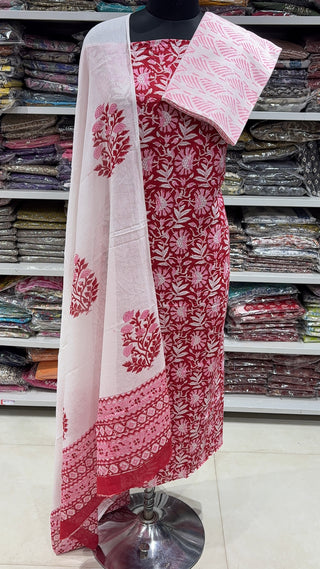 Handblock Cotton Suit Material with Cotton Dupatta