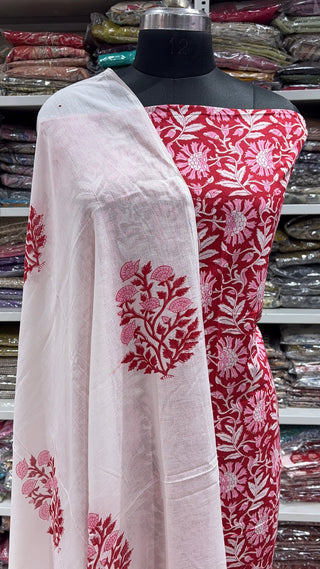 Handblock Cotton Suit Material with Cotton Dupatta
