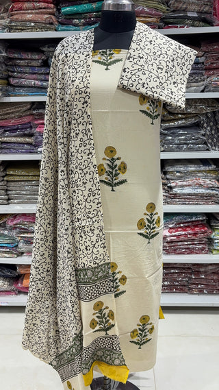 Handblock Cotton Suit Material with Cotton Dupatta
