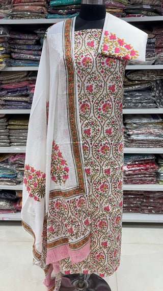 Handblock Cotton Suit Material with Cotton Dupatta