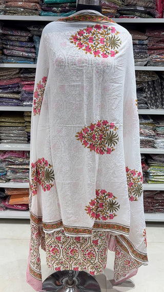 Handblock Cotton Suit Material with Cotton Dupatta