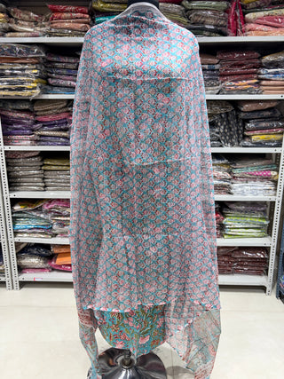 Premium Cotton Block Print Office Wear Suit fabric with Kota Doria Dupatta (44 inch width) and Heavy Bottom