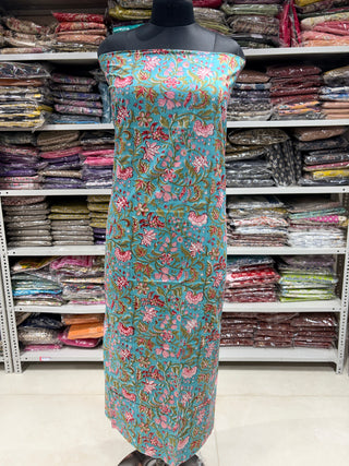 Premium Cotton Block Print Office Wear Suit fabric with Kota Doria Dupatta (44 inch width) and Heavy Bottom