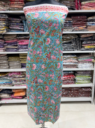 Premium Cotton Block Print Office Wear Suit fabric with Kota Doria Dupatta (44 inch width) and Heavy Bottom