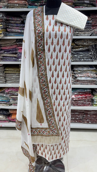 Handblock Cotton Suit Material with Cotton Dupatta