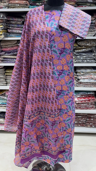 Handblock Cotton Suit Material with Cotton Dupatta