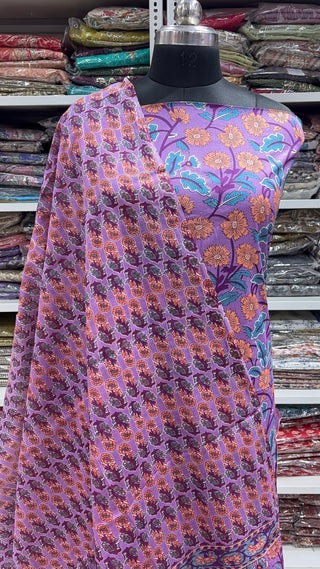 Handblock Cotton Suit Material with Cotton Dupatta