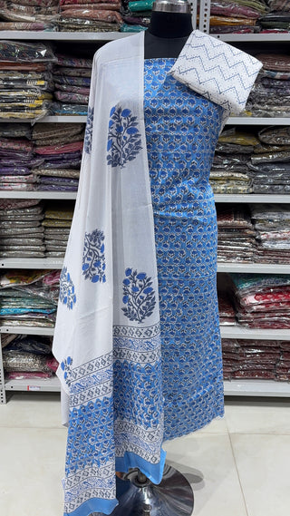 Handblock Cotton Suit Material with Cotton Dupatta