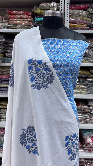 Handblock Cotton Suit Material with Cotton Dupatta