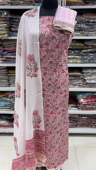 Handblock Cotton Suit Material with Cotton Dupatta