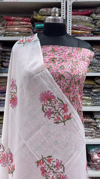 Handblock Cotton Suit Material with Cotton Dupatta