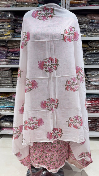 Handblock Cotton Suit Material with Cotton Dupatta