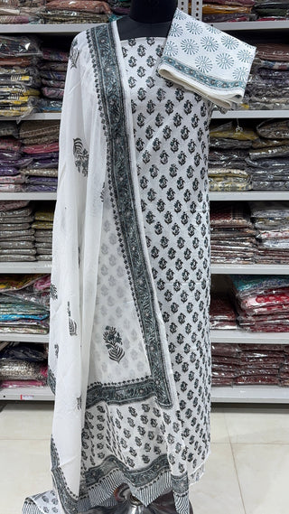Handblock Cotton Suit Material with Cotton Dupatta