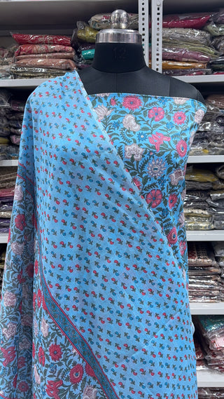 Handblock Cotton Suit Material with Cotton Dupatta