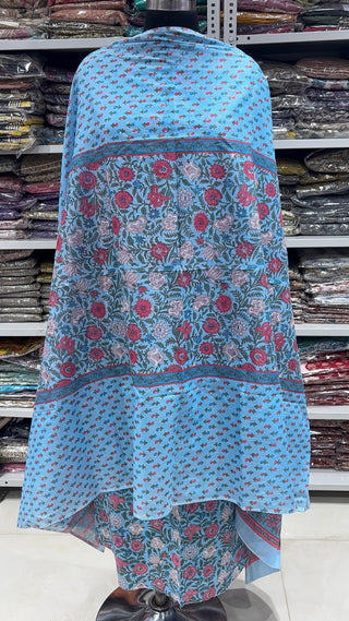 Handblock Cotton Suit Material with Cotton Dupatta