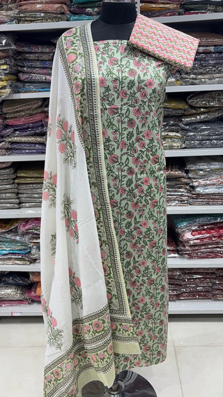 Handblock Cotton Suit Material with Cotton Dupatta