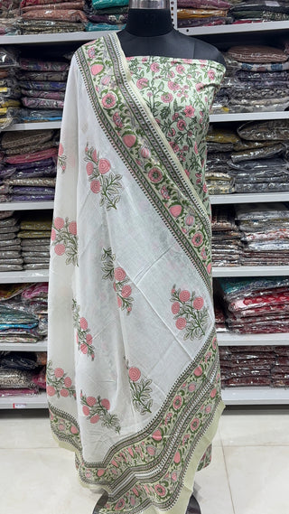 Handblock Cotton Suit Material with Cotton Dupatta