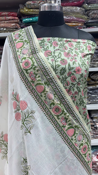 Handblock Cotton Suit Material with Cotton Dupatta
