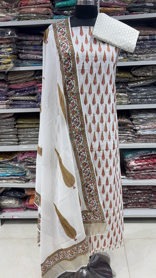 Handblock Cotton Suit Material with Cotton Dupatta