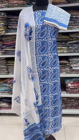 Handblock Cotton Suit Material with Cotton Dupatta