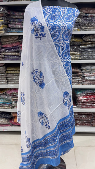 Handblock Cotton Suit Material with Cotton Dupatta