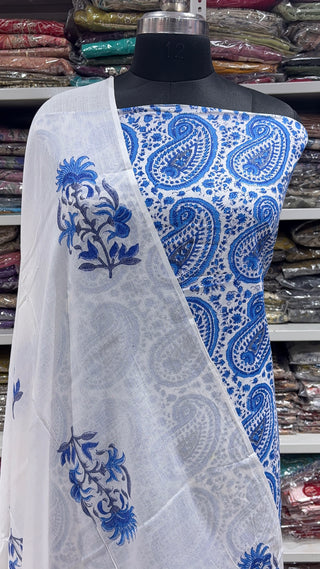 Handblock Cotton Suit Material with Cotton Dupatta