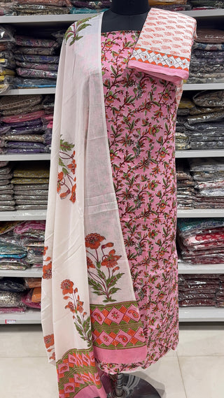 Handblock Cotton Suit Material with Cotton Dupatta