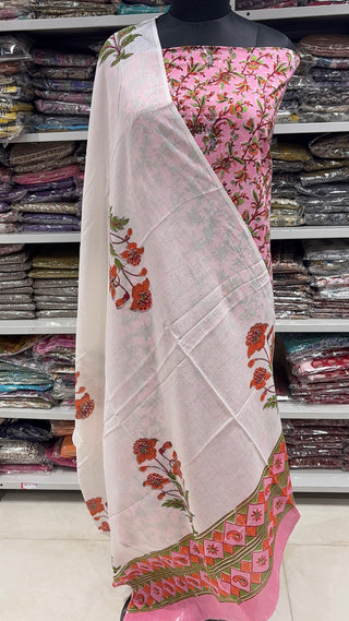 Handblock Cotton Suit Material with Cotton Dupatta