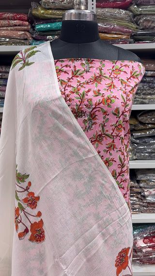 Handblock Cotton Suit Material with Cotton Dupatta