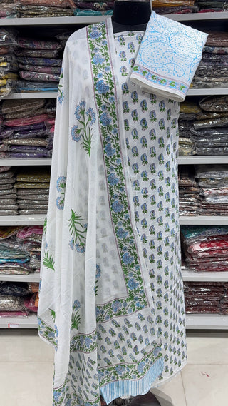 Handblock Cotton Suit Material with Cotton Dupatta