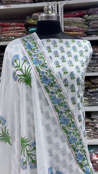 Handblock Cotton Suit Material with Cotton Dupatta
