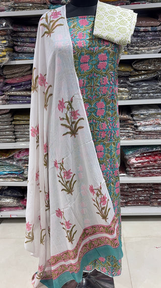 Handblock Cotton Suit Material with Cotton Dupatta